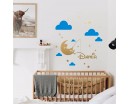 Fishing Boys Name and Clouds Wall Decal-Customized Name Decal, Fishing Boy Wall Decal-Nursery wall decal